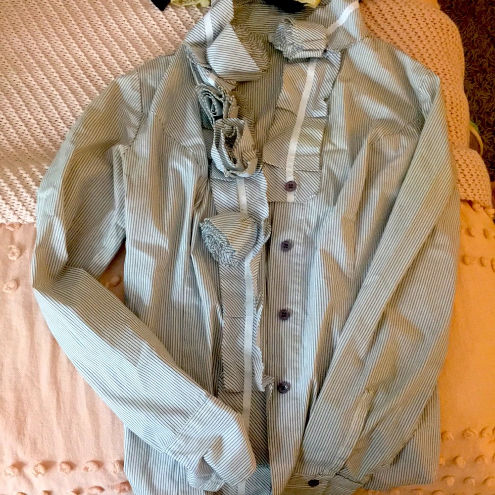 Unique striped button down blouse with roses
